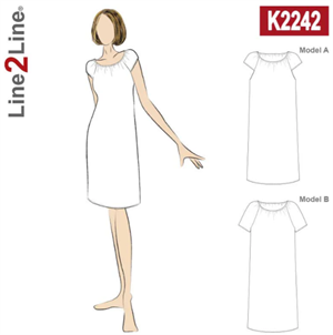 Line2Line snitmønster - K2242 Raglan kjole med elastik